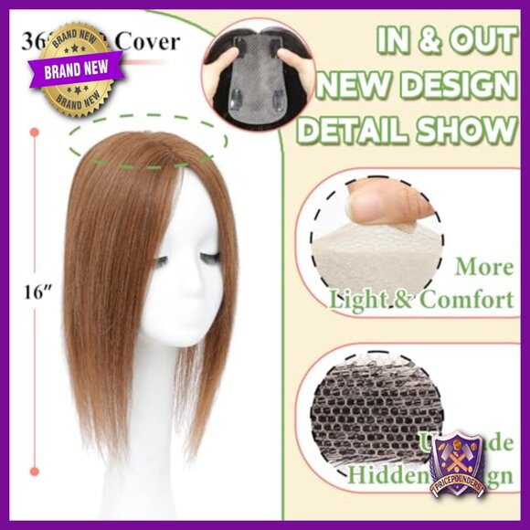16 Inch Real Human Hair Topper for Thinning Hair, 360° 3D Upgrade